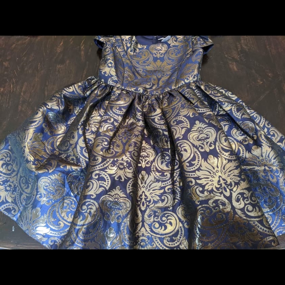 Chasing Fireflies Blue and Gold Formal Kids Dress